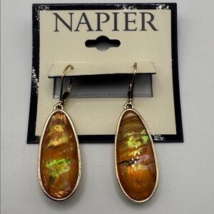 NWT Napier Gold & Simulated Abalone Leverback Teardrop Pierced Earrings